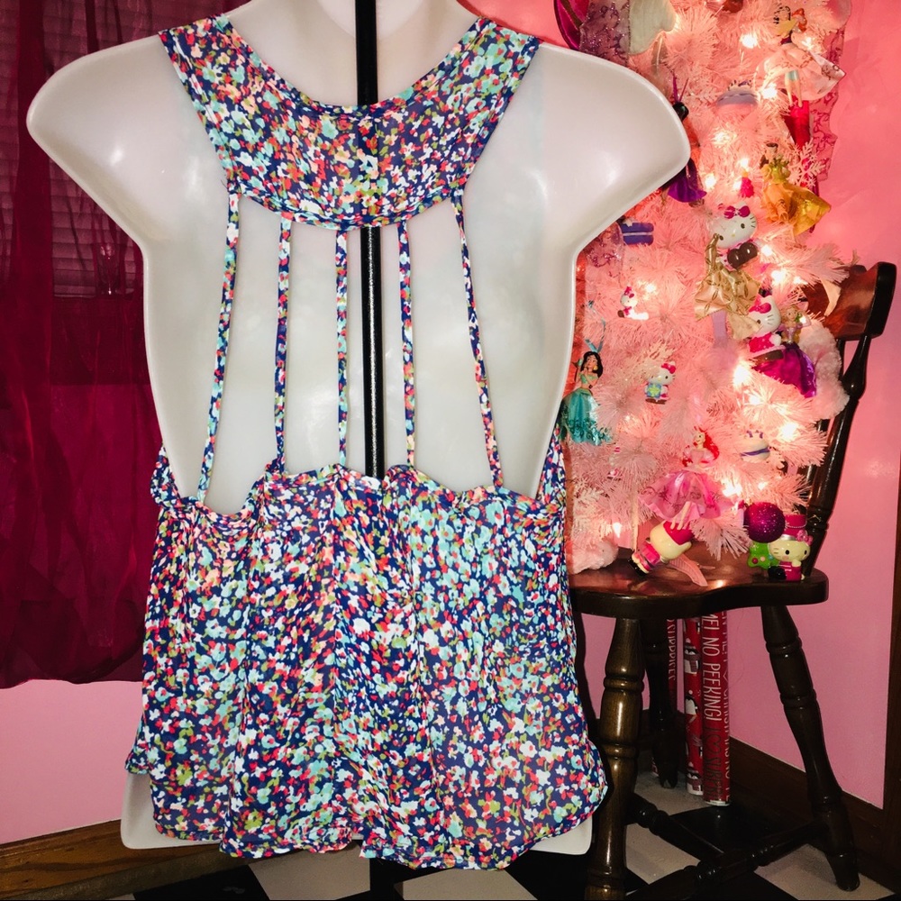 LIKE NEW Y2K Charlotte Russe Floral Sheer Cage Tank L